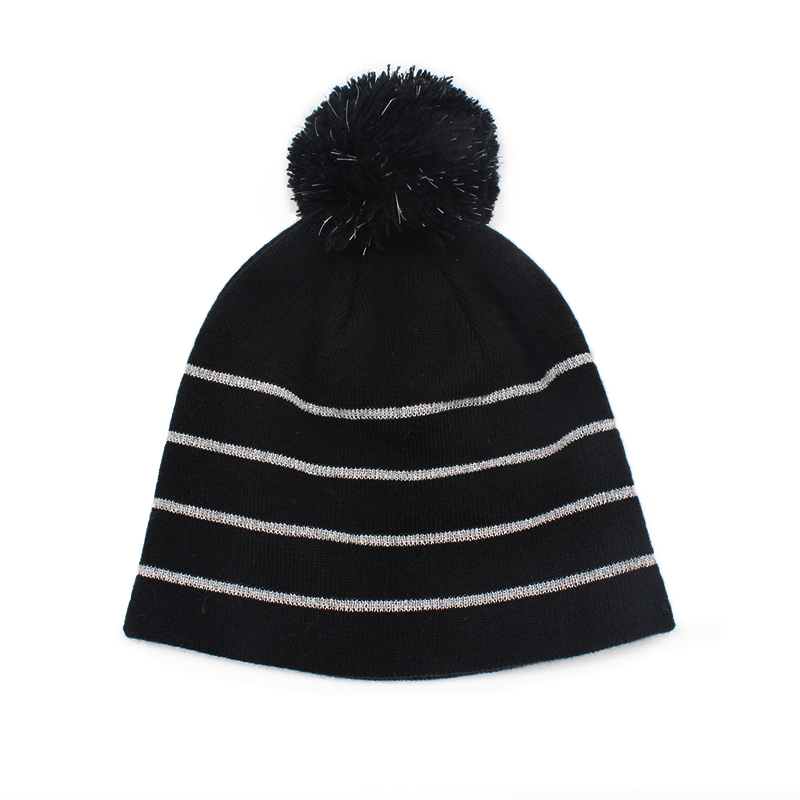 strip pompom beanie